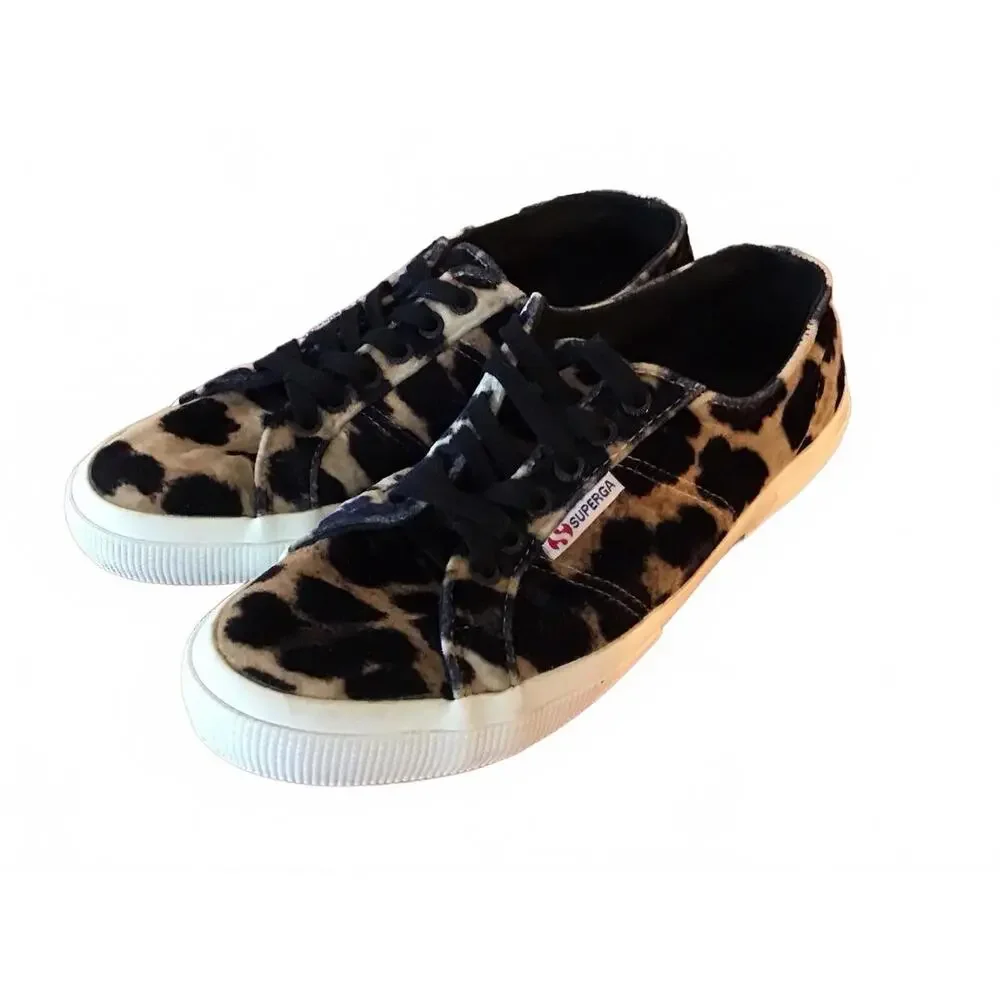 Superga Leopard Print Canvas Sneakers in Black and Tan